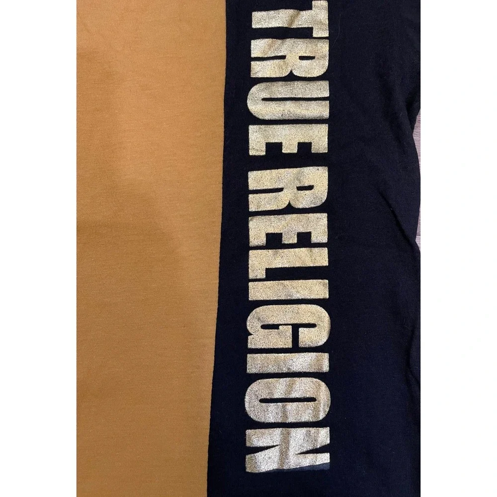 NWT True Religion Boys Size 6 Black Gold Colorblock Metallic Logo T-Shirt